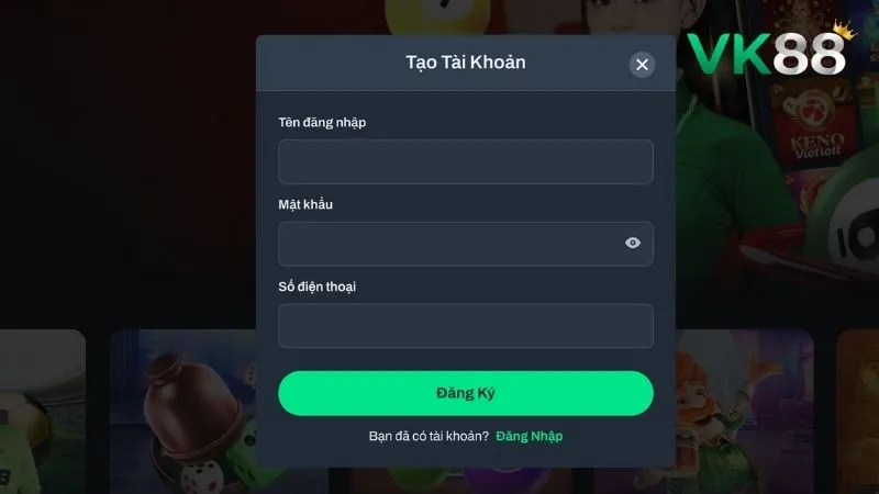 Form đăng ký tạo tài khoản của chúng tôi chỉ yêu cầu game thủ cung cấp 3 trường thông tin